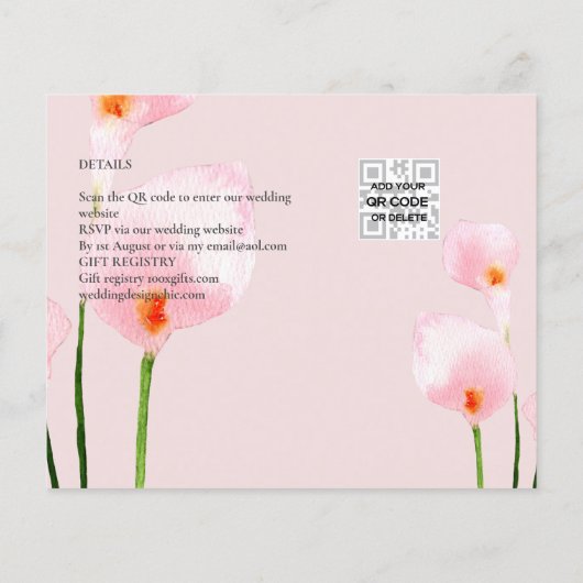 Papier LeahG Rose Calla Lily PHOTO Overlay Mariage Invite (Dos)