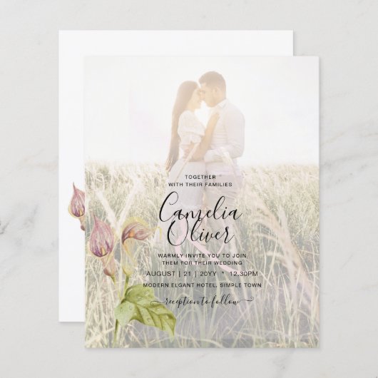 Papier LeahG Rose Calla Lily PHOTO Overlay Mariage Invite (Devant / Derrière)