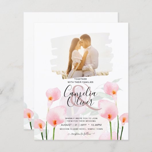 Papier LeahG Rose Calla Lily PHOTO Overlay Mariage Invite (Devant / Derrière)