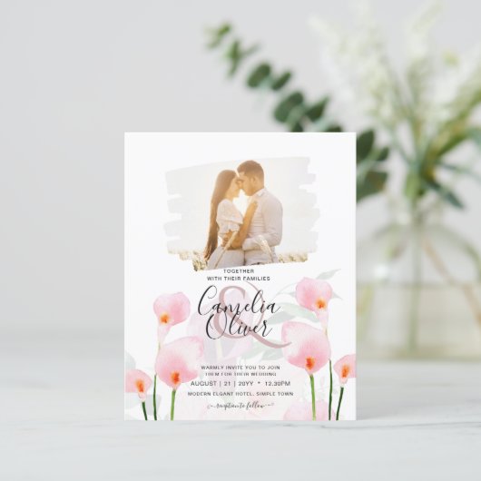 Papier LeahG Rose Calla Lily PHOTO Overlay Mariage Invite (Debout devant)