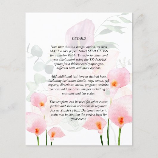 Papier LeahG Rose Calla Lily Photo Overlay Mariage Invite (Dos)
