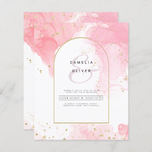 Papier LeahG ROSE OR ENCRE Mariage Abstrait INVITE (Devant / Derrière)