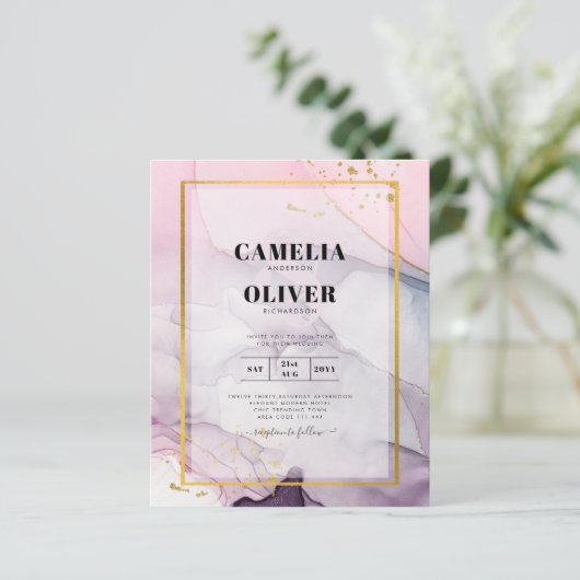 Papier LeahG Rose violet lavande Or ENCRE de mariage INVI (Debout devant)