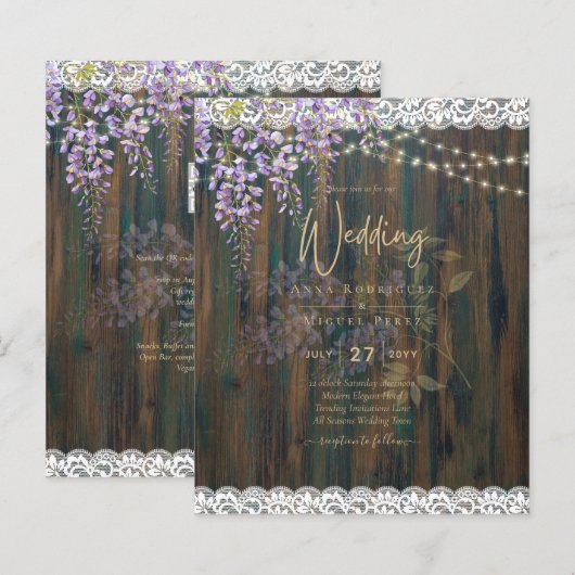 Papier LeahG Rustic WISTERIA Dentelle Floral Wedding INVI (Devant / Derrière)