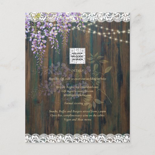 Papier LeahG Rustic WISTERIA Dentelle Floral Wedding INVI (Dos)