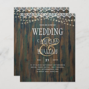 Papier LeahG Rustic Wood Lace Lumières Mariage Invitation