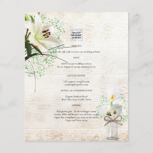 Papier LeahG Rustique Calla Lily Mariage Floral Invitatio (Dos)