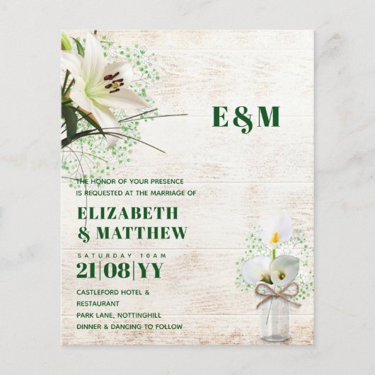 Papier LeahG Rustique Calla Lily Mariage Floral Invitatio (Devant)