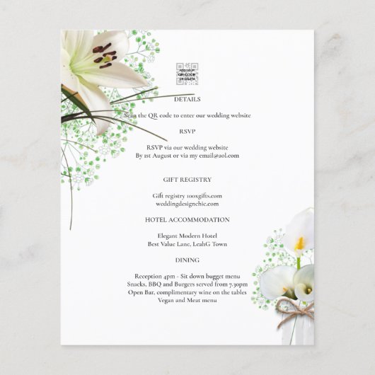 Papier LeahG Rustique Calla Lily Mariage Floral Invitatio (Dos)