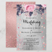 Papier LeahG Silver Navy Rosegold PInk Floral Mariage (Devant / Derrière)