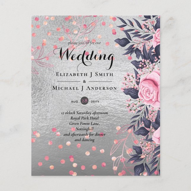 Papier LeahG Silver Navy Rosegold PInk Floral Mariage (Devant)