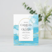 Papier LeahG Turquoise Gold Aqua Blue Wedding INVITE (Debout devant)