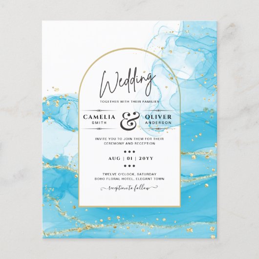 Papier LeahG Turquoise Gold Aqua Blue Wedding INVITE (Devant)