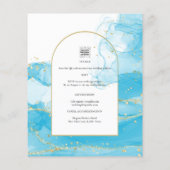 Papier LeahG Turquoise Gold Aqua Blue Wedding INVITE (Dos)