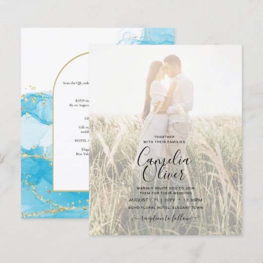 Papier LeahG Turquoise Gold Aqua Blue Wedding INVITE (Devant / Derrière)