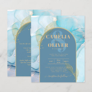 Papier LeahG Verre de mer Encre d'or Aqua Blue Wedding IN