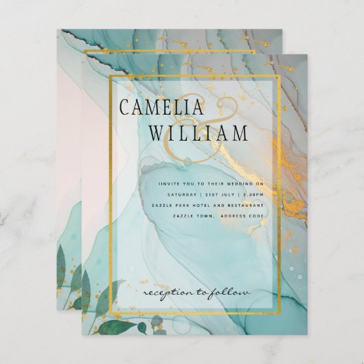 Papier LeahG Verre de mer Turquoise Gold INK Mariage INVI (Devant / Derrière)