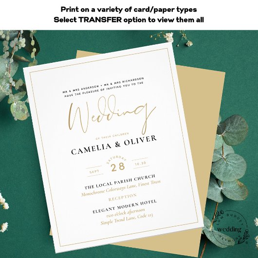 Papier LeahG White Gold Classic Typographie Mariage Invit
