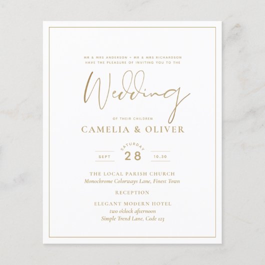 Papier LeahG White Gold Classic Typographie Mariage Invit (Devant)