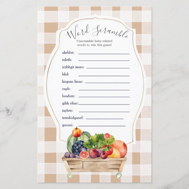 Papier Légume cultivé localement Jeu Word Scramble (Devant)