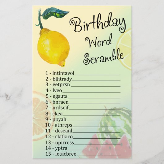 Papier Lemon Anniversaire Mot Scramble Jeu (Devant)