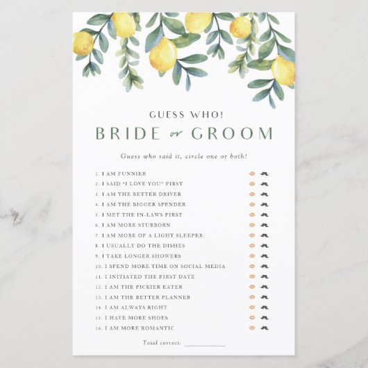 Papier Lemon Fête des mariées Jeu Il dit Elle dit (Devant)