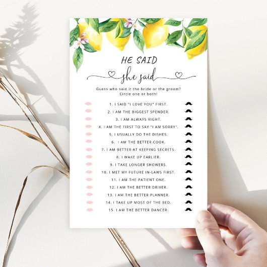 Papier Lemon Il a dit qu'elle a dit jeu de douche