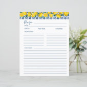 Papier Lemon Italian Blue tile Bridal Shower Recipe Card  (Debout devant)