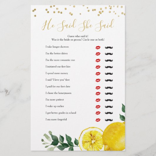 Papier Lemon Main Squeeze Il Dit Qu'Elle A Dit Jeux (Devant)