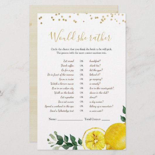 Papier Lemon Main Squeeze Voudrait-Elle Plaire Jeux (Devant / Derrière)