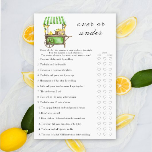 Papier Lemon - Over or under bridal shower game