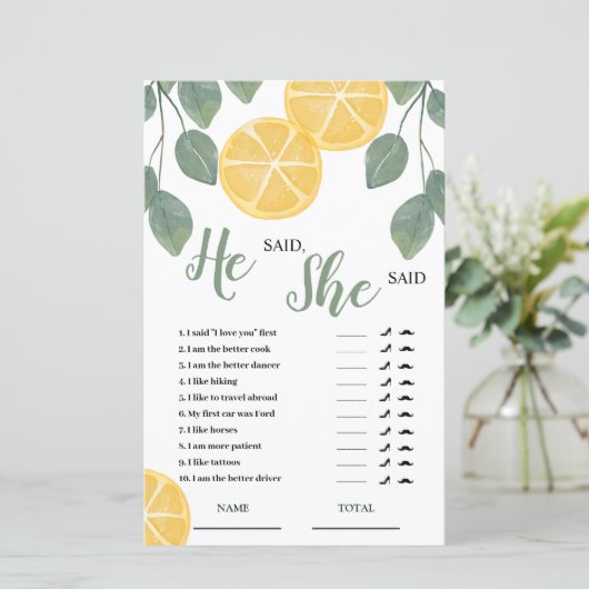 Papier Lemon Slice Il a dit qu'elle a dit Jeu nuptial (Debout devant)