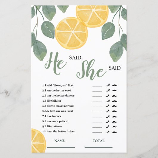 Papier Lemon Slice Il a dit qu'elle a dit Jeu nuptial (Devant)