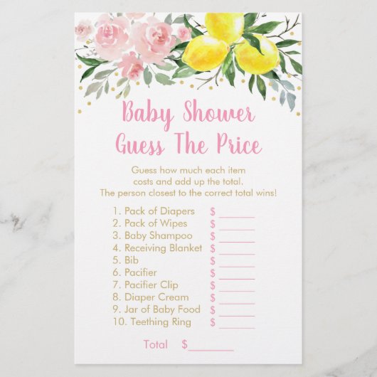 Papier Lemonade Pink Or Floral Devinez Le Jeu De Prix (Devant)