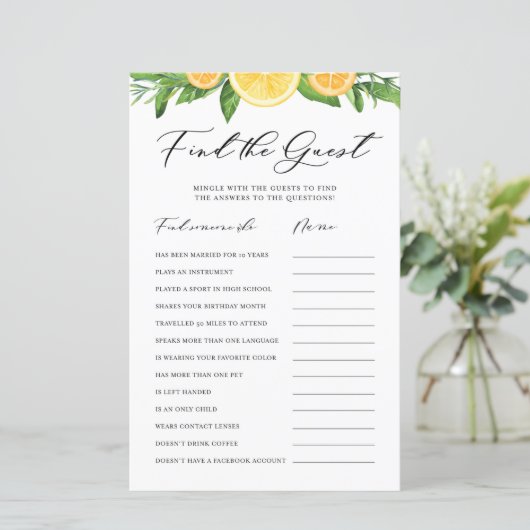 Papier Lemons and Oranges Find the Guests Shower Game (Debout devant)
