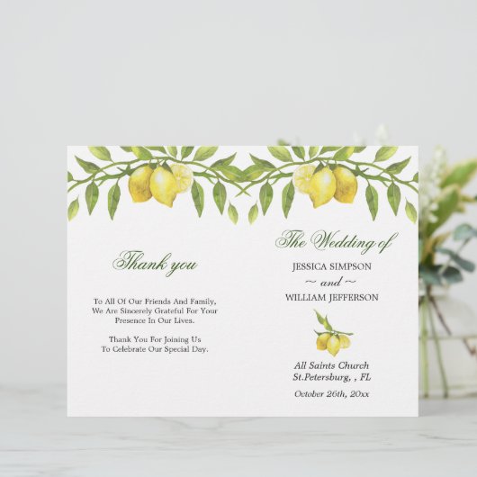 Papier Lemons Blossom Verdure Mariage plié (Debout devant)