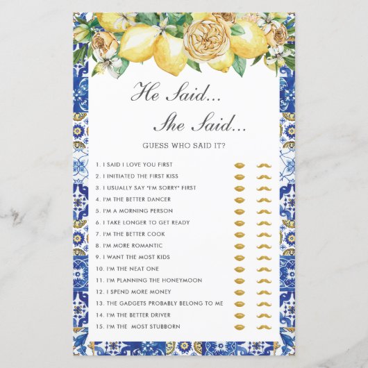 Papier Lemons Floral Fête des mariées Il A Dit Qu'Elle A  (Devant)