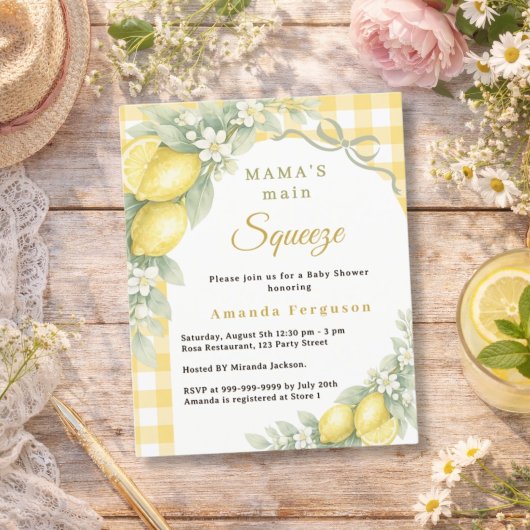 Papier Lemons gingham squeeze bow Baby Shower invitation