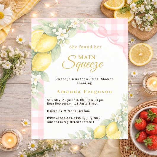 Papier Lemons gingham squeeze Bridal Shower invitation