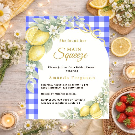 Papier Lemons gingham squeeze Bridal Shower invitation