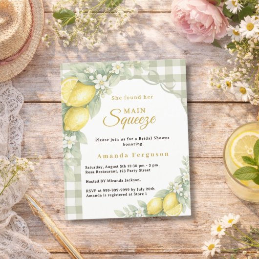Papier Lemons gingham squeeze Bridal Shower invitation