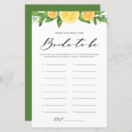 Papier Lemons & Oranges How Old was the Bride Photo Game (Devant / Derrière)