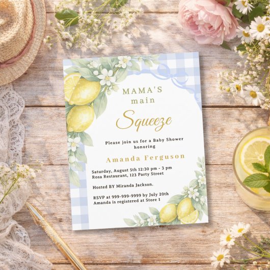 Papier Lemons squeeze bow boy Baby Shower invitation
