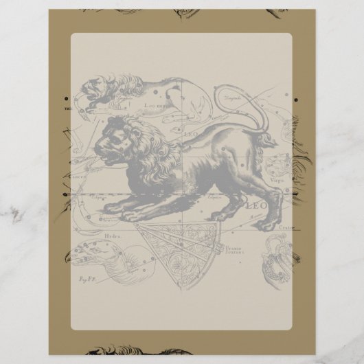 Papier Leo Constellation Map Hevelius 1690 sur Taupe (Devant)