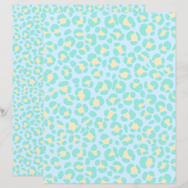 Papier Leopard Pastel bleu Turquoise jaune (Devant / Derrière)