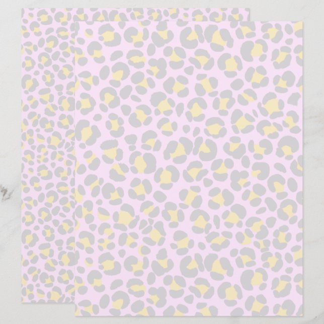 Papier Leopard Pastel rose gris jaune (Devant / Derrière)