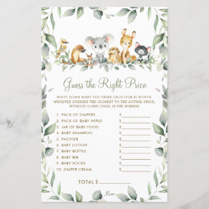 Papier Les animaux australiens devinent le bon prix jeu d