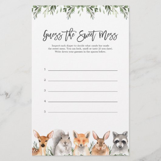 Papier Les Animaux De Bois Baby shower Devinez Le Mess Do (Devant)