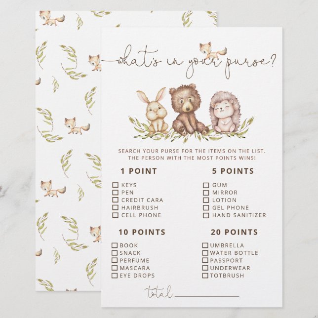 Papier Les animaux des bois Ce qui est dans votre jeu de  (Devant / Derrière)