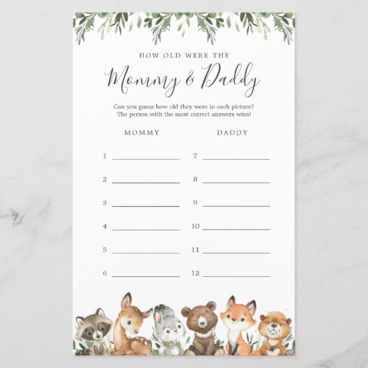 Papier Les animaux des bois : Quel âge avaient la maman e (Devant)